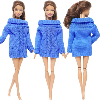 1 шт. Высококачественный Синий вязаный свитер, Мягкие теплые топы, платье, зимняя повседневная одежда для куклы Барби 30 см, аксессуары, детские игрушки
