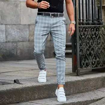 2023 Мужские классические модные клетчатые летние повседневные тонкие брюки деловой моды, эластичные брендовые брюки приталенного кроя для мужчин