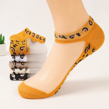 5 Пар женских весенне-летних тонких прозрачных леопардовых носков из нитевидного волокна Slass на подошве из полиэстера