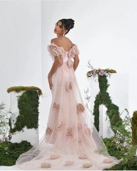 AsaNagi Baby Pink Элегантные вечерние платья С бусинами в виде цветка розы с открытыми плечами Длиной до пола, Женское вечернее платье 2023 vestido de noche