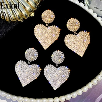 Exknl Love Роскошные Модные серьги-капли со стразами для женщин, бижутерия, Корейские свадебные серьги с подвесками в виде кристаллов в виде сердца, ювелирные изделия 2023 г.
