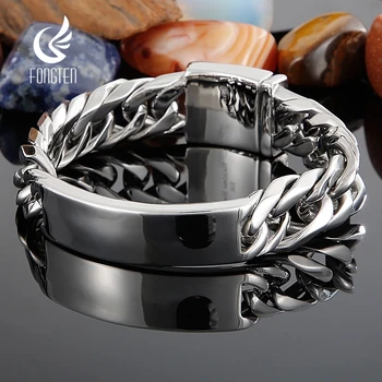 Fongten Квадратный браслет-оберег из нержавеющей стали для мужчин в стиле хип-хоп, Кубинская цепочка, Матовый браслет, Браслеты, Ювелирные изделия Оптом