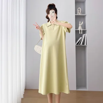 M50667 # Платье для беременных с коротким рукавом и отложным воротником в Корейском стиле, платье в женском стиле, новое поступление, платье для беременных, платье