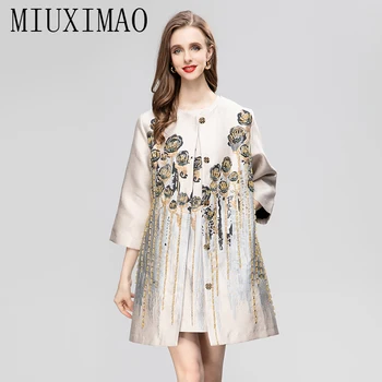 MIUXIMAO 2023, осенне-зимняя куртка, женское элегантное пальто с бриллиантами, однобортные модные куртки с круглым вырезом и черным цветком для женщин