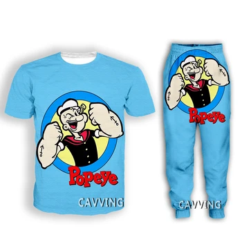 Popeye The Sailor, Повседневная футболка с 3D-принтом + брюки, штаны для бега, брюки, костюмная одежда, Женские / мужские комплекты, костюмная одежда B1
