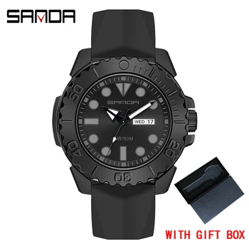 SANDA Мужские часы Лучший бренд класса Люкс Модные 50-метровые водонепроницаемые со светящимся циферблатом кварцевые спортивные наручные часы Подарки для мужчин Силиконовый ремешок