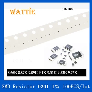 SMD резистор 0201 1% 8.66K 8.87K 9.09K 9.1K 9.31K 9.53K 9.76K 100 шт./лот микросхемные резисторы 1/20 Вт 0.6 мм * 0.3 мм
