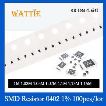 SMD резистор 0402 1% 1 М 1,02 М 1,05 М 1,07 М 1,1 М 1,13 М 1,15 М 100 шт./лот микросхемные резисторы 1/16 Вт 1,0 мм *0,5 мм