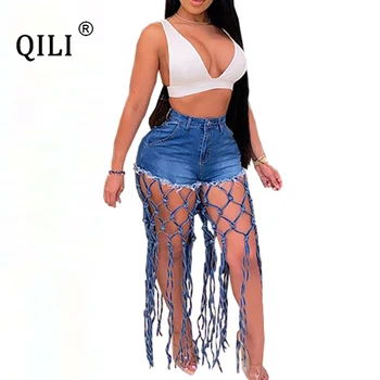 XURU-Хит продаж, женские джинсовые брюки 2023 года, новые женские брюки с высокой талией, выдолбленные Широкие джинсовые шорты с узлами