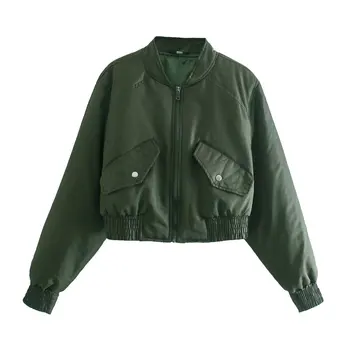  Армейская зеленая черная куртка Женская Шикарная женская куртка-бомбер с длинными рукавами пальто в стиле Хай-стрит Унисекс Зимняя леди