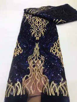 Африканская Французская кружевная ткань с блестками 2023, Синее золото, Высококачественная тюлевая сетка, кружево для новобрачных, Нигерийское свадебное платье, кружево для женщин