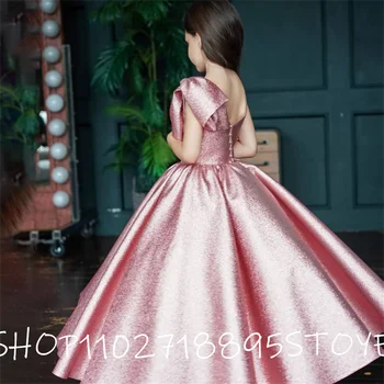 Бальное платье, детское АТЛАСНОЕ платье с аппликацией для подружек невесты 2023, свадебное платье для девочек с цветочным узором, платье для дня рождения, праздничное платье для маленьких девочек