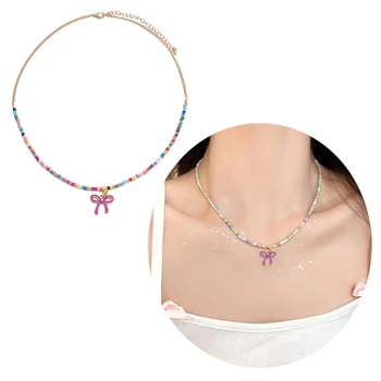 Богемное ожерелье с подвеской в виде банта, элегантное колье Y2K, красочное ожерелье-шарм из бисера, цепочка на шею, модная летняя прямая доставка