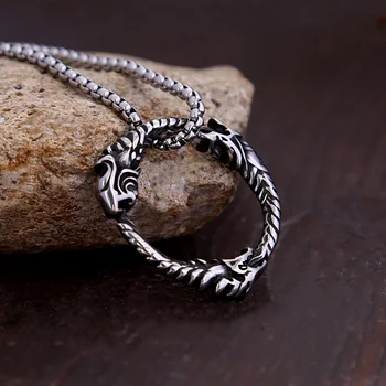 Винтажное ожерелье с подвеской в виде трехголового дракона-викинга, ожерелье-самопожиратель Уроборос из нержавеющей стали, мужские скандинавские украшения