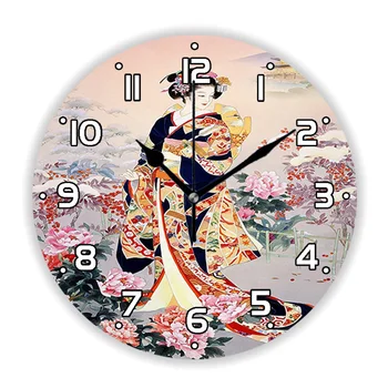Восточные Японские настенные часы для девушки-гейши для гостиной, традиционная японская женщина, художественная кухня, большие настенные часы, подарок для домашнего декора