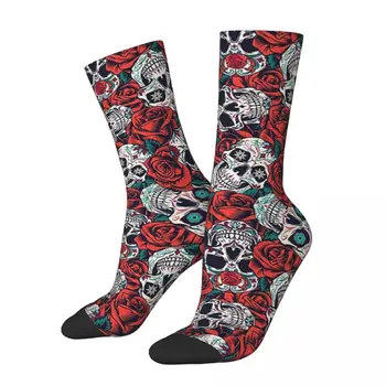 Всесезонные Винтажные носки с черепом и розами в стиле Харадзюку, высококачественные носки для экипажа, Повседневные чулки для мужчин и женщин, подарок на День рождения