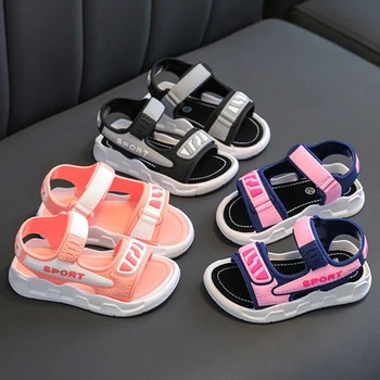 Детские летние спортивные сандалии, модная простая пляжная обувь с мягкой подошвой для мальчиков и девочек, удобные дышащие детские сандалии