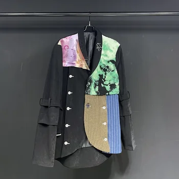 Дизайн блейзера Новый Контрастный по цвету лоскутный бархатный костюм-смокинг спереди Весна 2024 г. Оригинальные высококачественные мужские куртки