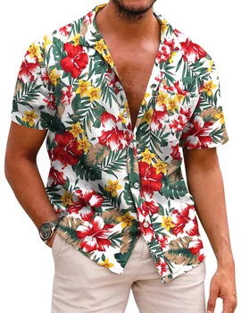 Женская и Мужская Гавайская рубашка с цветами, Лацкан, Очень большого размера, 3D Печать, Пляжная, Короткий рукав, Блузка, Унисекс, Лето, Voc
