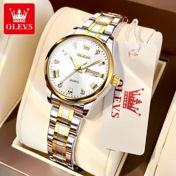 Женские кварцевые часы OLEVS, роскошные Классические модные женские часы, водонепроницаемые часы с датой из нержавеющей стали, Элегантные женские часы