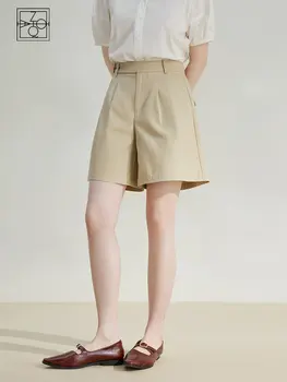 Женские Свободные хлопчатобумажные шорты ZIQIAO цвета хаки, офисные женские однотонные саржевые плиссированные женские летние шорты, низ из 100% хлопка