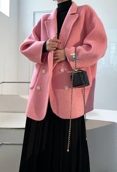 Женское меховое пальто с большим карманом из флиса альпаки в стиле Хепберн, маленькое двустороннее меховое пальто на зиму, новинка