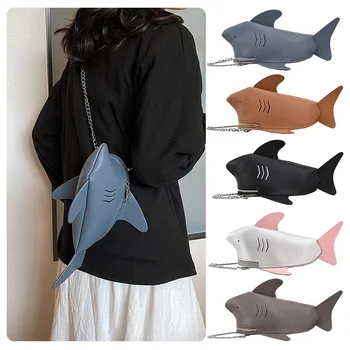 Забавные женские сумки через плечо в форме мультяшной акулы, мультяшная сумка-мессенджер на цепочке, женская милая сумка для телефона из искусственной кожи, сумки через плечо