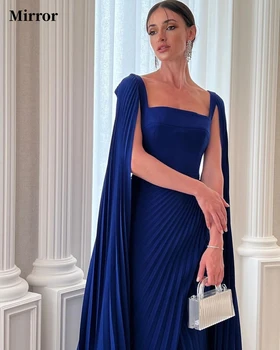 Зеркальное платье Элегантное Винтажное синее платье с квадратным воротником и рюшами, с разрезом спереди, бальное платье для выпускного вечера, вечерние платья для вечеринок
