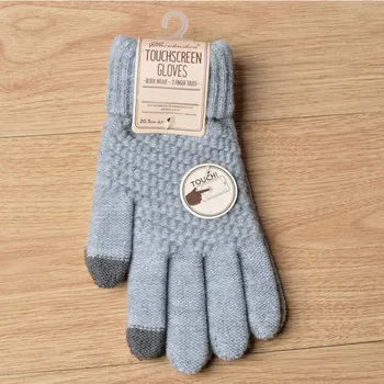 Зимние вязаные перчатки с полными пальцами, женские мужские перчатки с сенсорным экраном, толстые теплые велосипедные перчатки для вождения, теплые вязаные крючком варежки