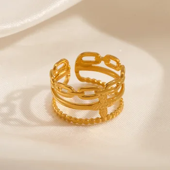 Кольцо-цепочка из нержавеющей стали Женская Персонализированная мода С покрытием из 18-каратного золота, Открывающееся Регулируемое Трехслойное кольцо Anillo