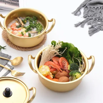 Корейская кастрюля для лапши, кастрюля для супа, Креативная Алюминиевая кастрюля с крышкой, для приготовления лапши, молока, яиц, салатница для завтрака, Золотая Кухонная посуда