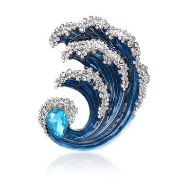 Корейские креативные фантазийные броши с лацканами в виде морской волны для женщин, значок с изображением кристально-голубого океана, аксессуары для вечеринок, роскошные ювелирные булавки для костюма