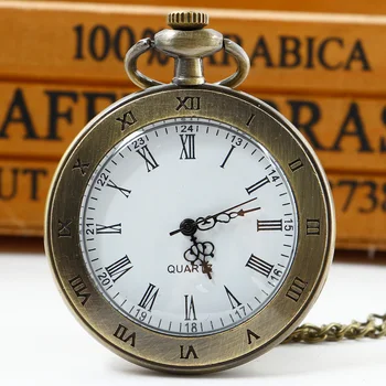 Коричневые / серебристые кварцевые карманные часы без крышки в стиле стимпанк, винтажное ожерелье-брелок, часы-цепочка, минимализм