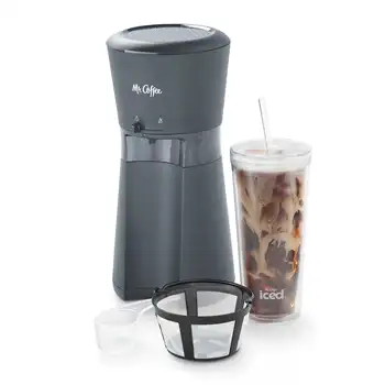 Кофеварка Mr. Coffee® Iced ™ с многоразовым стаканом и кофейным фильтром, темно-серая