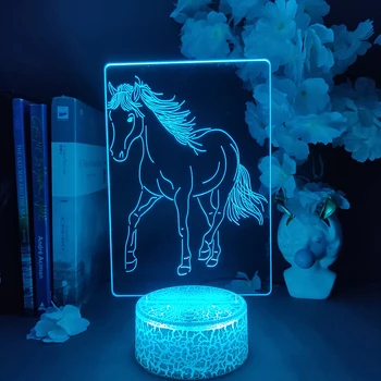 Красивая лампа с 3D-голограммой в виде лошади, элегантное украшение для офиса, украшение рабочего стола, милый декор комнаты, прекрасный подарок для детей.