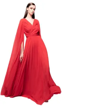 Красные пышные платья для выпускного вечера Шифоновое платье подружки невесты длиной до пола с V образным вырезом Модное платье макси Vestido De Novia