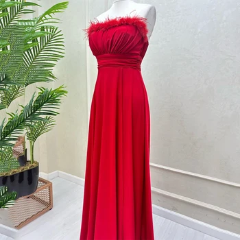 Красные сексуальные платья для выпускного вечера без бретелек, официальное вечернее платье, атласные вечерние халаты de soirée