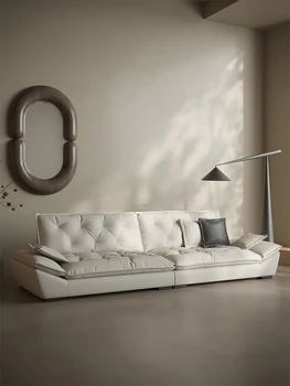 Легкий роскошный диван из воловьей кожи, современная простая гостиная, небольшая квартира, прямой диван, итальянская минималистичная кожа