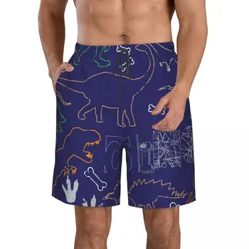 Летние мужские шорты с 3D-принтом динозавров, пляжные гавайские домашние шорты на шнурках в стиле досуга