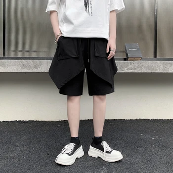 Лето 2023, Корейский стиль, персонализированные поддельные дизайнерские шорты-двойки, мужские повседневные свободные шорты с завязками, размер M-XL