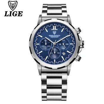 Лидирующий бренд LIGE, роскошные кварцевые часы для мужчин, ремешок из нержавеющей стали, деловые наручные часы, Водонепроницаемые светящиеся Relogios Masculino