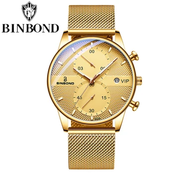 Международные деловые мужские BINBOND, лидирующий бренд, роскошные водонепроницаемые модные ультратонкие часы с датой, повседневные мужские Спортивные кварцевые часы