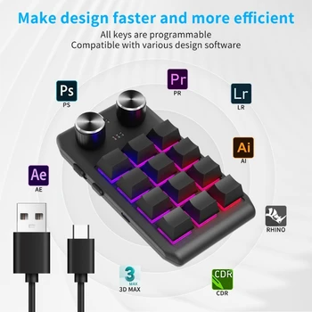 Механическая клавиатура для одной руки с 12 программируемыми клавишами и RGB подсветкой для Windows-Игровая клавиатура Plug-Play (черная / белая)