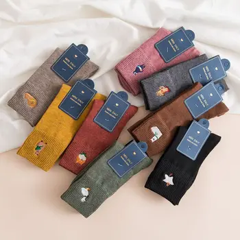 Милые Мягкие Носки с вышивкой в стиле Харадзюку, удобные женские Носки с рисунком альпаки, Носки средней длины в стиле колледжа