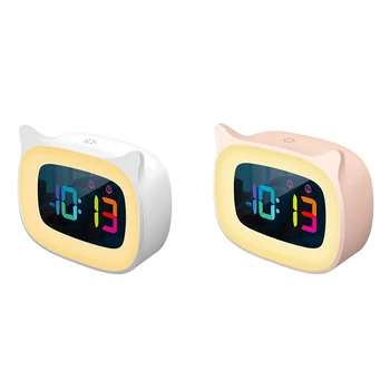 Милый будильник с 7-цветным ночником RGB / регулируемой яркостью, светодиодный цветной цифровой дисплей, цифровые часы для детей