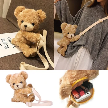 Милый медведь Для женщин и девочек, милый улыбающийся медведь, мягкая плюшевая кукла, мини-сумка через плечо, Детские очаровательные сумки с мини-медведями, подарки