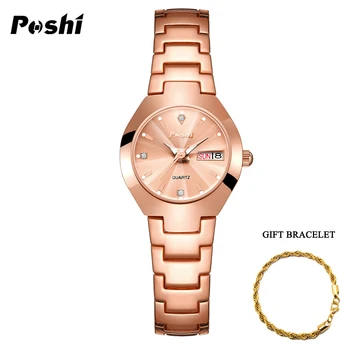 Модные женские часы POSHI из розового золота, женские часы-браслет, женские часы Reloj Mujer, новые креативные часы, водонепроницаемые часы с датой, женские часы