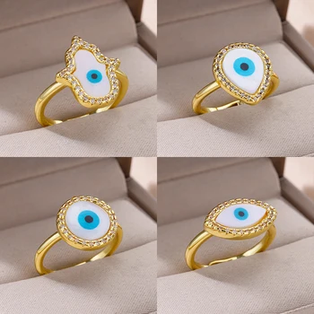 Модные кольца с цирконом Evil Blue Eye для женщин Золотого цвета из нержавеющей стали, регулируемое кольцо, подарок на свадьбу, бесплатная доставка