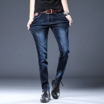 Модный бренд 2023, мужские узкие джинсы, Мужские Homme, Длинные брюки средней посадки, стрейчевые мужские джинсы-карандаш, приталенный крой, плюс размер