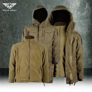 Мужская камуфляжная тактическая куртка, водонепроницаемые пальто в стиле милитари с несколькими карманами, осенне-зимняя теплая флисовая штормовка, съемная внутри